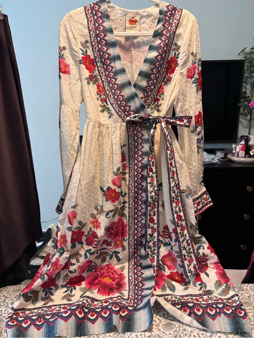Farm Rio Sand mosaic garden wrap midi dress - Picture 6 of 6